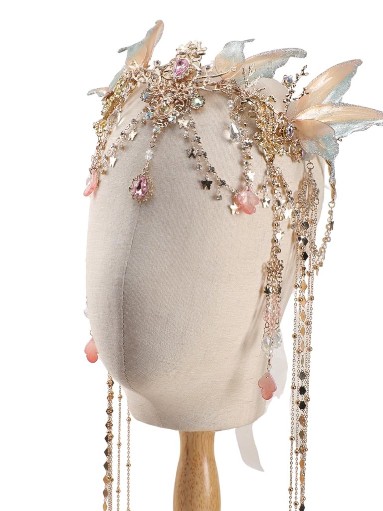Renaissance Butterfly Elf Fairy Crown - Fairy Headband With Pink Butterfly Wings